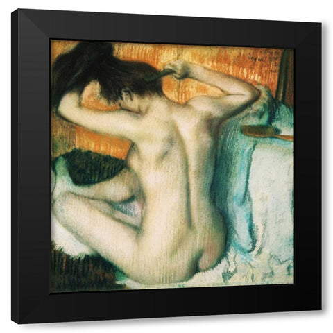 Woman Combing her Hair Black Modern Wood Framed Art Print with Double Matting by Degas, Edgar