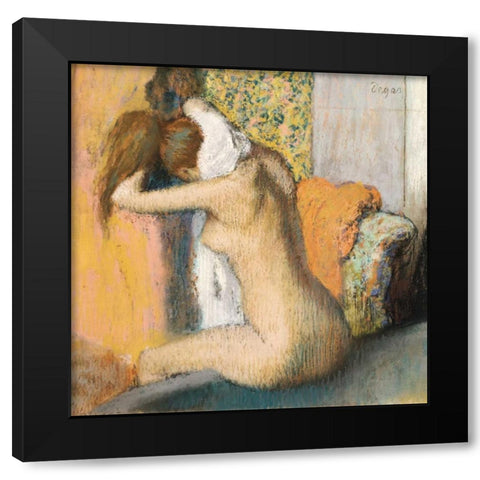 After the Bath Black Modern Wood Framed Art Print with Double Matting by Degas, Edgar