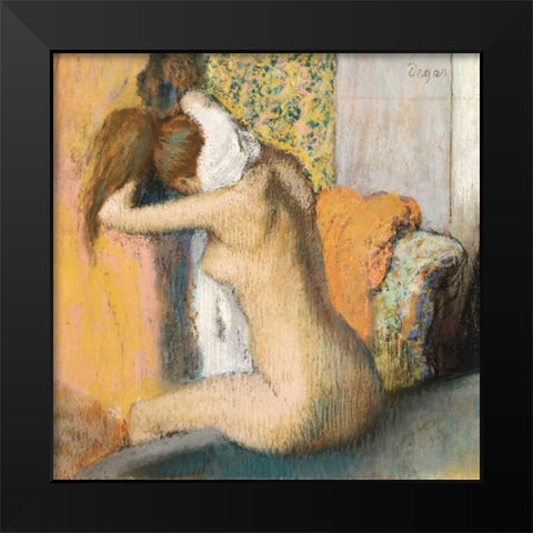 After the Bath Black Modern Wood Framed Art Print by Degas, Edgar
