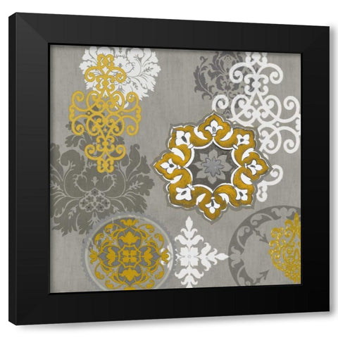 Decorative Ornaments In Gold I Black Modern Wood Framed Art Print with Double Matting by Roberts, Ellie