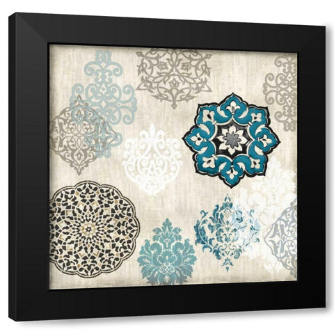 Decorative Blue Ornaments I Black Modern Wood Framed Art Print by Roberts, Ellie