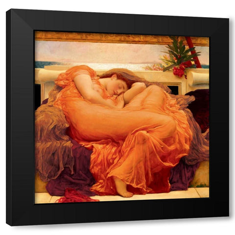 Flaming June Black Modern Wood Framed Art Print with Double Matting by Leighton, Frederic