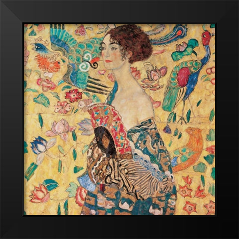 Donna con ventaglio Black Modern Wood Framed Art Print by Klimt, Gustav