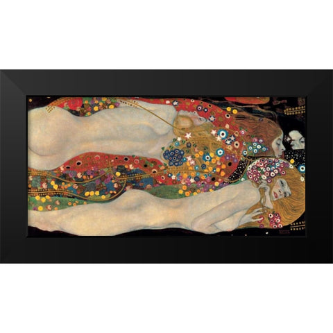 Sea Serpents Black Modern Wood Framed Art Print by Klimt, Gustav