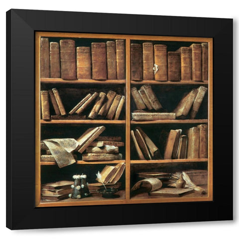 Scaffali con libri di musica Black Modern Wood Framed Art Print with Double Matting by Crespi, Giuseppe Maria