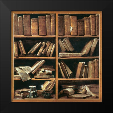 Scaffali con libri di musica Black Modern Wood Framed Art Print by Crespi, Giuseppe Maria