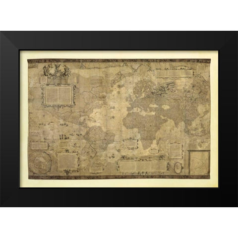 Orbis Terrae Descriptio Black Modern Wood Framed Art Print by Mercatore, Gerardo