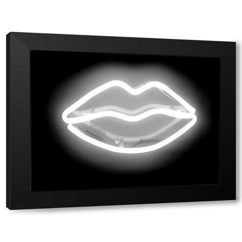 Neon Lips WB Black Modern Wood Framed Art Print with Double Matting by Carr, Hailey