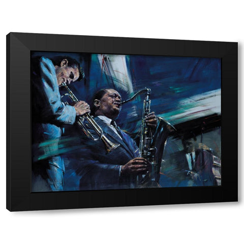 Blue Cool Black Modern Wood Framed Art Print with Double Matting by Kam, Jin G.