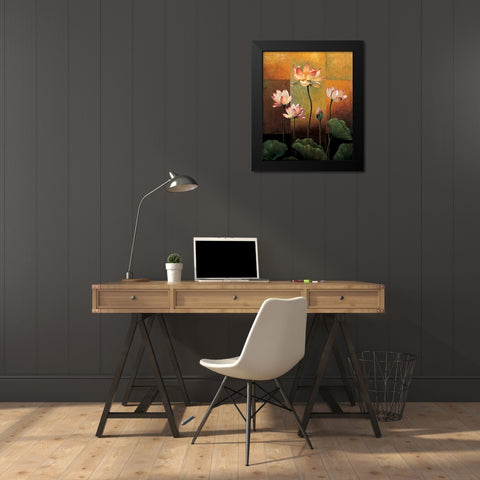 Lotus Black Modern Wood Framed Art Print by Deveraux, Jill