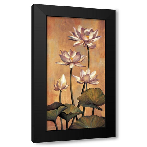 White Lotus Black Modern Wood Framed Art Print by Deveraux, Jill