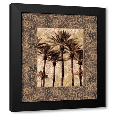 Palm Collage II Black Modern Wood Framed Art Print with Double Matting by Seba, John