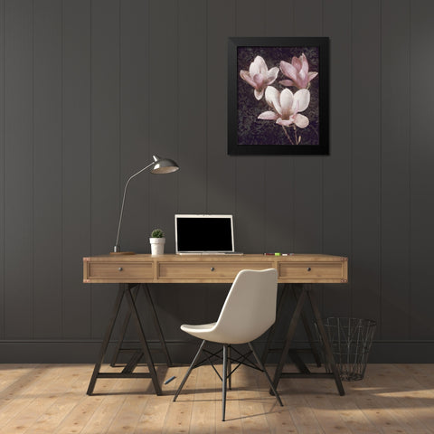 Pink Magnolias II Black Modern Wood Framed Art Print by Seba, John