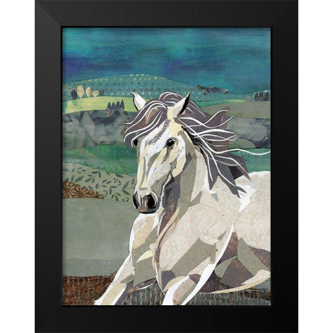 White Horse Freedom Black Modern Wood Framed Art Print by McGee, Jenny