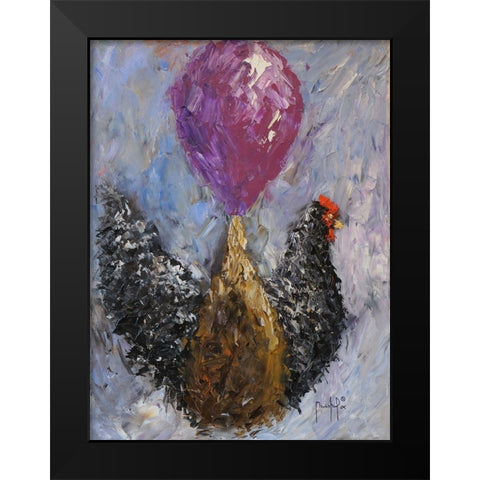 Rooster with Baloon Black Modern Wood Framed Art Print by Foster, Joseph Marshal