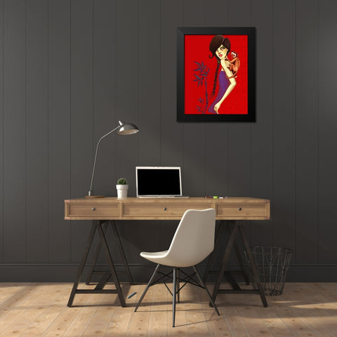 Monkey Black Modern Wood Framed Art Print by Goddess, Jami