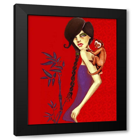 Monkey Black Modern Wood Framed Art Print with Double Matting by Goddess, Jami