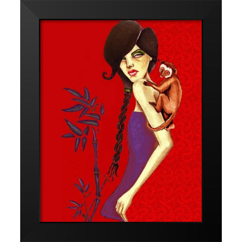 Monkey Black Modern Wood Framed Art Print by Goddess, Jami