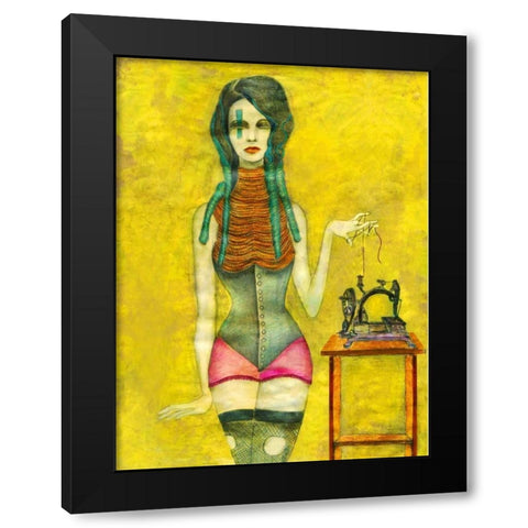 Sewing Machine Black Modern Wood Framed Art Print by Goddess, Jami