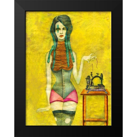 Sewing Machine Black Modern Wood Framed Art Print by Goddess, Jami