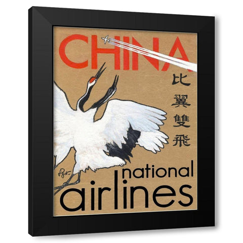 China National Airlines Black Modern Wood Framed Art Print with Double Matting by Got, Jean Pierre