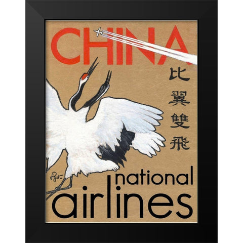 China National Airlines Black Modern Wood Framed Art Print by Got, Jean Pierre