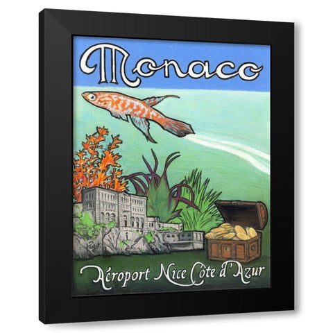 Monaco Travel Poster Black Modern Wood Framed Art Print with Double Matting by Got, Jean Pierre