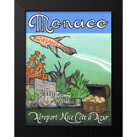 Monaco Travel Poster Black Modern Wood Framed Art Print by Got, Jean Pierre