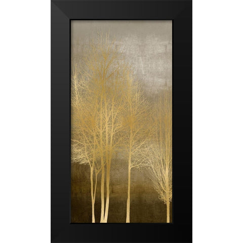 Gold Trees on Brown Panel I Black Modern Wood Framed Art Print by Bennett, Kate