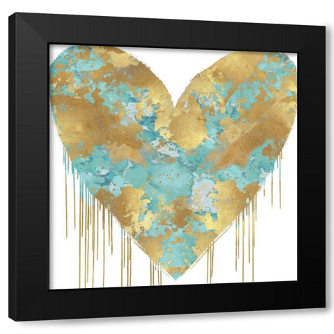 Big Hearted Aqua and Gold Black Modern Wood Framed Art Print with Double Matting by Rodgers, Lindsay
