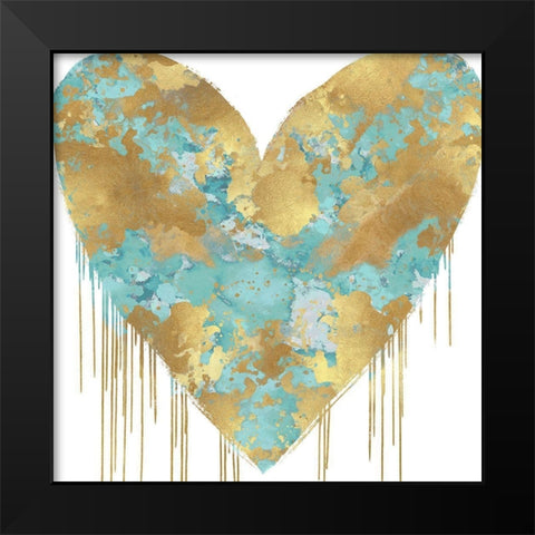 Big Hearted Aqua and Gold Black Modern Wood Framed Art Print by Rodgers, Lindsay