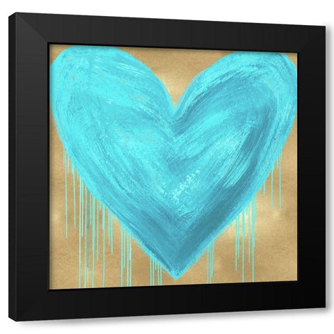 Big Hearted Aqua on Gold Black Modern Wood Framed Art Print by Rodgers, Lindsay