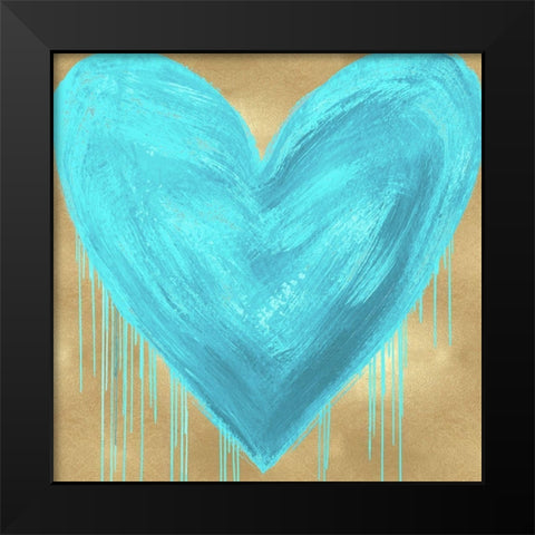Big Hearted Aqua on Gold Black Modern Wood Framed Art Print by Rodgers, Lindsay