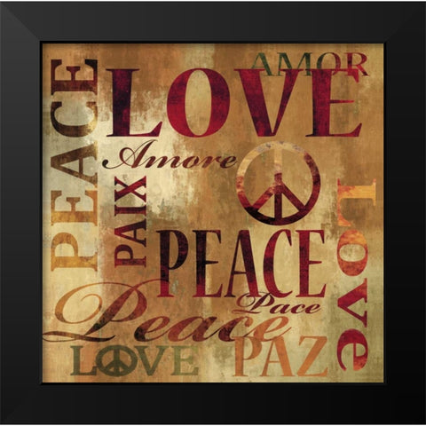 Peace and Love Black Modern Wood Framed Art Print by Wilson, Luke