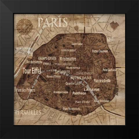 Map of Paris Black Modern Wood Framed Art Print by Wilson, Luke