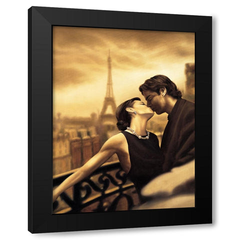 A Paris Kiss Black Modern Wood Framed Art Print by Arellano, Migdalia