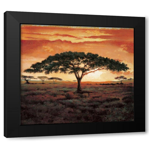 Masai Tree Black Modern Wood Framed Art Print by Madou