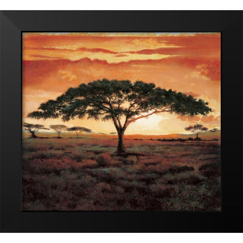 Masai Tree Black Modern Wood Framed Art Print by Madou