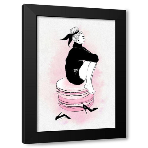 Macaron Girl Black Modern Wood Framed Art Print by Pavlova, Martina