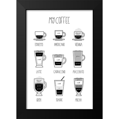 My Coffee Black Modern Wood Framed Art Print by Pavlova, Martina