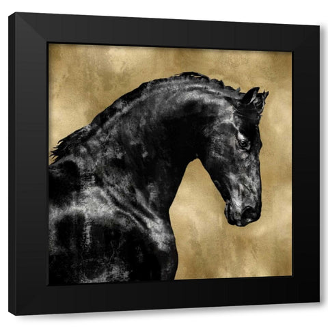 Black Stallion on Gold Black Modern Wood Framed Art Print with Double Matting by Rose, Martin