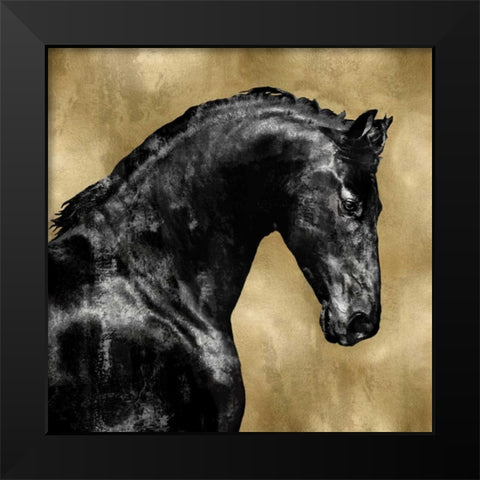 Black Stallion on Gold Black Modern Wood Framed Art Print by Rose, Martin