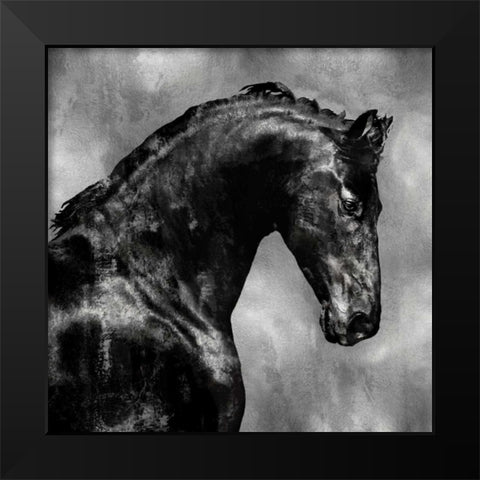 Black Stallion on Silver Black Modern Wood Framed Art Print by Rose, Martin