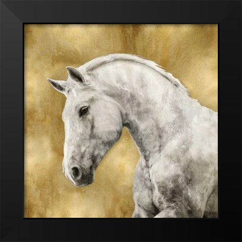 White Stallion on Gold Black Modern Wood Framed Art Print by Rose, Martin