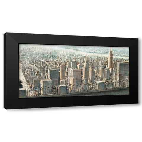 City View of Manhattan Black Modern Wood Framed Art Print with Double Matting by Daniels, Matthew