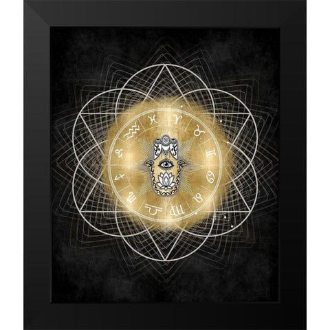 Hamsa Hand with Zodiac Signs Black Modern Wood Framed Art Print by Jeffries, Oliver