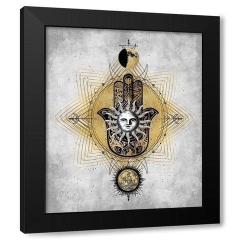 Hamsa Hand with Sun Black Modern Wood Framed Art Print by Jeffries, Oliver