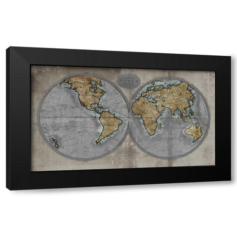 Map of the World Black Modern Wood Framed Art Print with Double Matting by Brennan, Russell