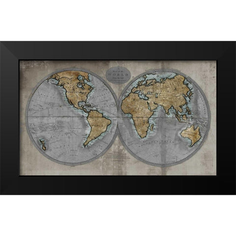 Map of the World Black Modern Wood Framed Art Print by Brennan, Russell