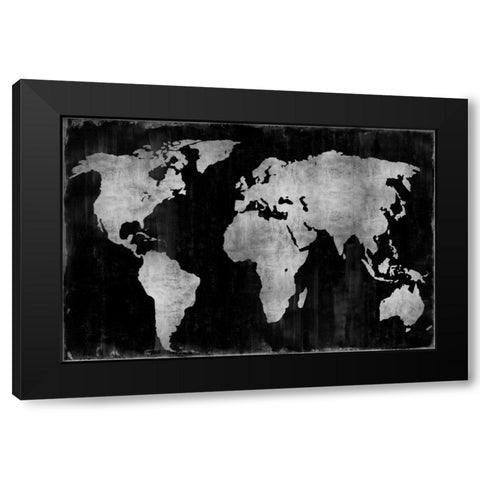 The World - Silver on Black Black Modern Wood Framed Art Print by Brennan, Russell